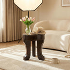 Rustic Round Wooden End Table, 13.5" H Dark Brown Solid Wood Accent Side Table with Sculptural Legs, Bedroom, Patio,
