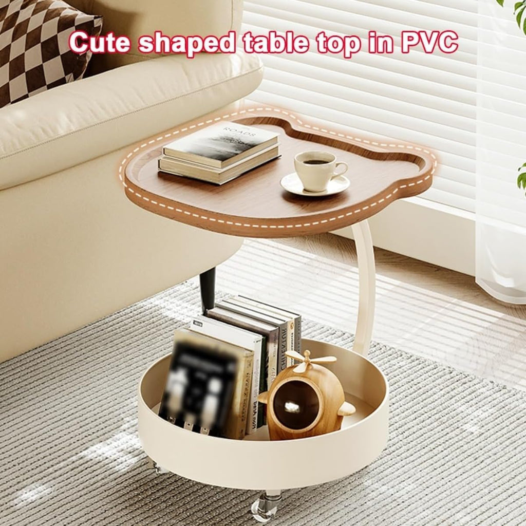 C Shaped End Table, 360°Swivel TV Tray Table with Wheels, Side Table with Storage TV Tables for Eating, Dinner, C Shaped End Tables Living Room, Bedroom for Sofa, Couch, Snack (White)