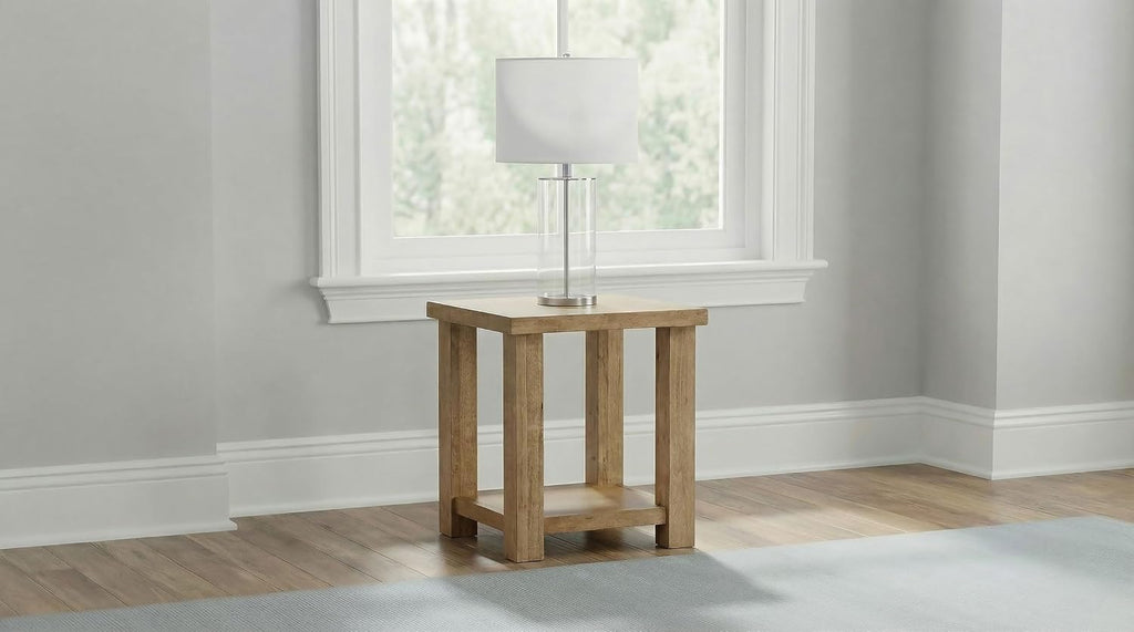 Coaster Home Furnishings - Beasley - Wood - End Table with Square Top, Lower Shelf, and Natural Grain - Living Room - 18-Inch - Golden Oak - 723327