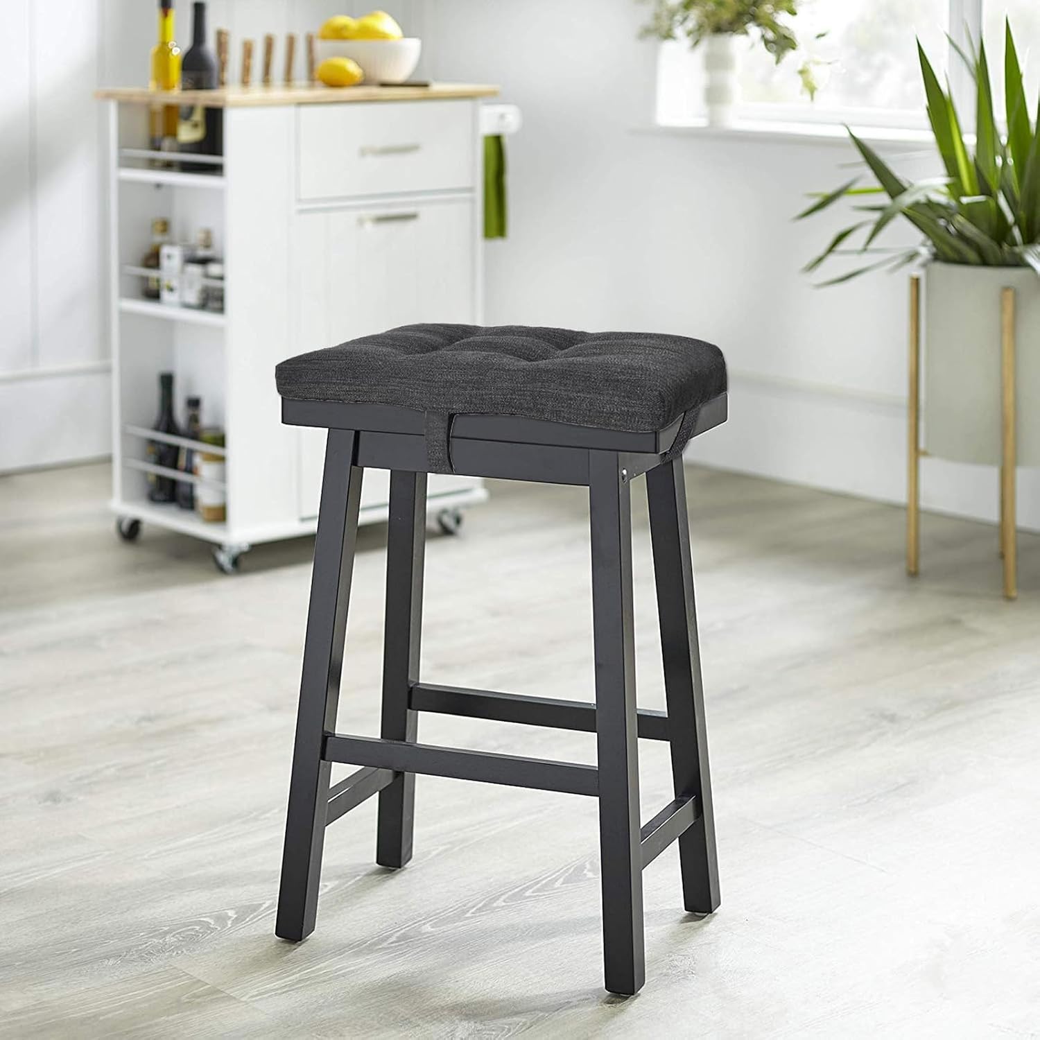 baibu Set of 2 Memory Foam Stool Cushion Rectangular, Dual-Layer Design Saddle Stool Pads Bar Stool Cushions with Four Straps- 2 Pads Only (Gray-Black, 18x9.5x1.5in)