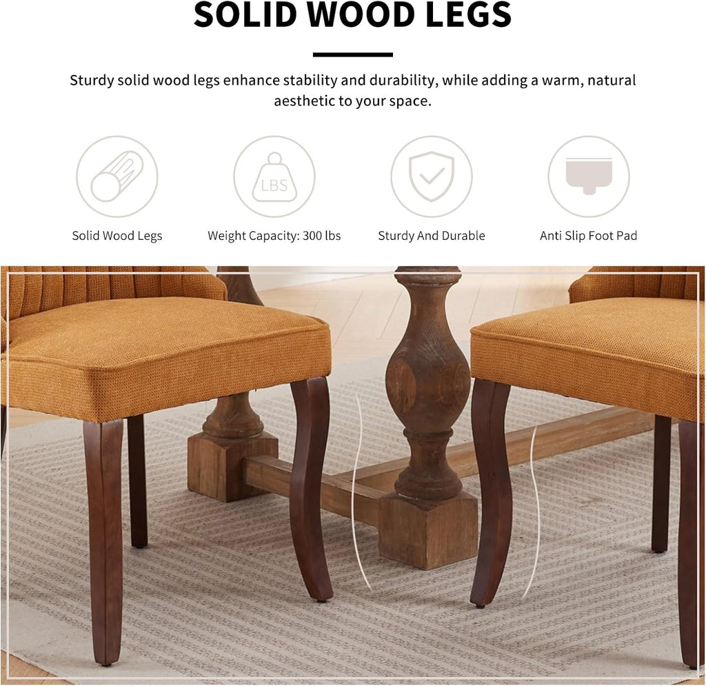 Modern Dining Chairs Set of 4, Mid Century Kitchen & Dining Room Chairs, Linen Upholstered Kitchen Chairs with Wood Legs, Sillas de Comedor, Easy Assembly, Yellow, 4 Pieces