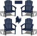 nevilywood Compact Stackable Adirondack Chairs Set of 4, 26.3" Wide HDPE Outdoor Patio Chairs - Durable, Space-Saving Design for Porch, Lawn or Garden, Navy