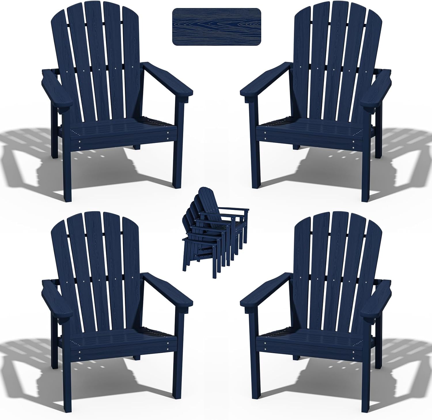 nevilywood Compact Stackable Adirondack Chairs Set of 4, 26.3" Wide HDPE Outdoor Patio Chairs - Durable, Space-Saving Design for Porch, Lawn or Garden, Navy