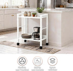 Rolling Side Table & Nightstand, 2-Tier Industrial Sofa Table with Wood Shelves on Wheels, Mobile End Table, Small Storage Cart for Living Room, Bedroom, Office.White
