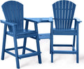 NAVINE Tall Adirondack Chairs Set of 2, HDPE Balcony Chair with Double Connecting Tray, Weather Resistant Outdoor Adirondack Bar Stools for Patio, Deck, Patio, Backyard, Balcony.(Navy Blue)