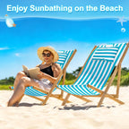 Beach Sling Chair Replacement Canvas, 16x44.5 Inch Folding Lounge Chair Fabric with Pillow for Beach/Sunbathing/Courtyard/Garden [Pinstripe Sky Blue, Only Replacement]
