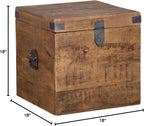 Kosas Home Livingston 18" Square Solid Mango Wood & Iron Trunk in Natural Brown