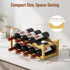 Nuovoware Bamboo Wine Rack, 2-Tier 8 Bottles Stackable Wine Rack with Wavy Groove, Sturdy Freestanding Countertop Shelf for Kitchen Pantry Dining Room Basement Bar Cellar, Wood Color
