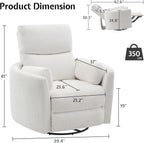 Jocisland Power Rocking Nursery Chair, Oversized Recliner Swivel Glider Chairs for Adults with 2 Pillows, USB & Type-C, Cozy Reclining Armchair Sofa for Living Room, Bedroom, Nursing, White Teddy