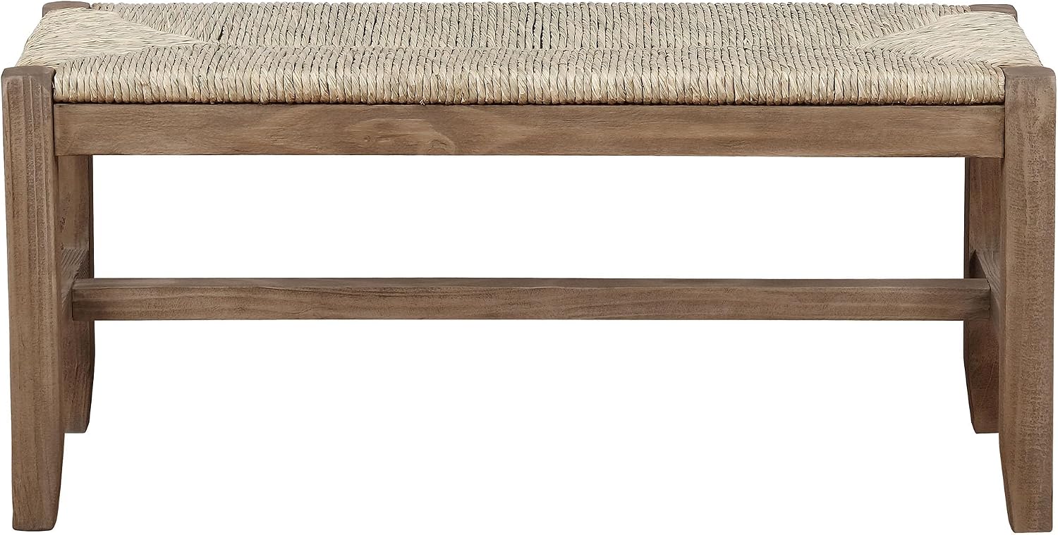 Alaterre Furniture Newport 40 Inch Solid Wood Entryway Bench - Modern Farmhouse Indoor Decorative Bench with Natural Seagrass Rush Seat - Furniture for Entryway, Dining Room, or Kitchen (Natural)
