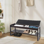 Shoe Rack Bench with Cushion, 2-Tier Storage Bench for Entryway, Wooden Shoe Organizer Bench with Hidden Storage & Comfortable Seat for Living Room, Bedroom, Hallway (Walnut Color+ Beige)