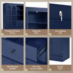 Merax Wood Kitchen Pantry with 4 Drawers, 3 Cabinets and Hutch, Tall Cupboard Dining Storage Cabinet with Door Shelves and Pull-Out Trays for Living Room, Kitchen, Dining Room Blue