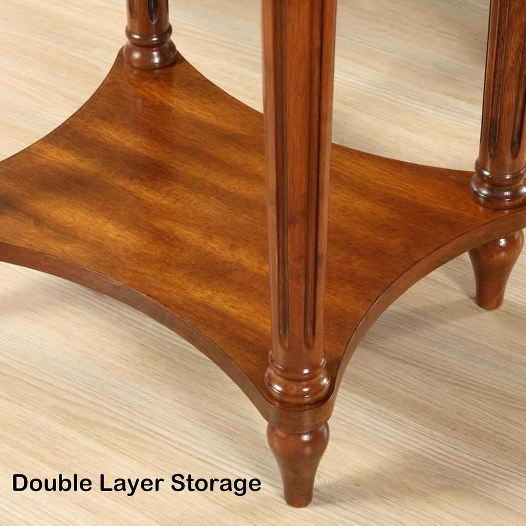 YUNMUARY-Oval End Table Cherry Finish Wood Side Table with Storage Shelf,Modern Living Room Accent Tables Wooden Nightstand Mid-Century End Tables for Sofa,No-Tools Assembly Dark Cherry