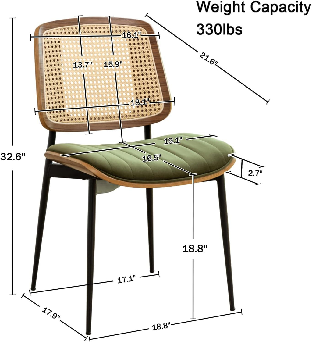 LUNLING Dining Chairs Set of 4 Mid Century Modern Retro Green Velvet Kitchen Chairs with Walnut Bentwood Upholstered Seat Metal Legs Adjustable Foot for Kitchen Dining Room Chairs(Green Fabric)