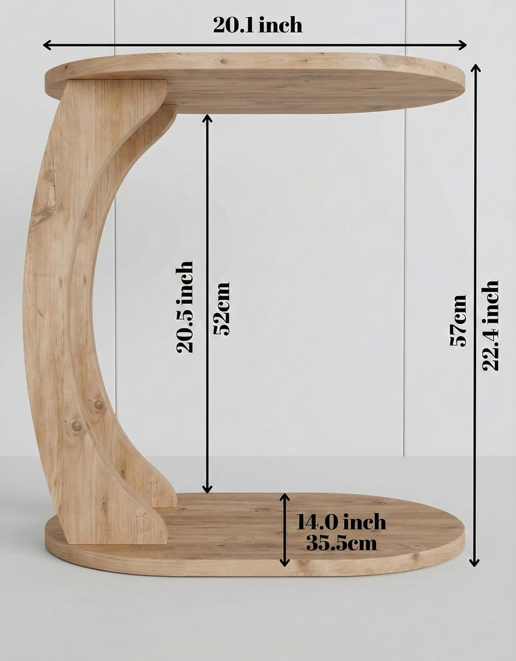 Modern Oval C-Shaped Side Table, Curved Wood End Table