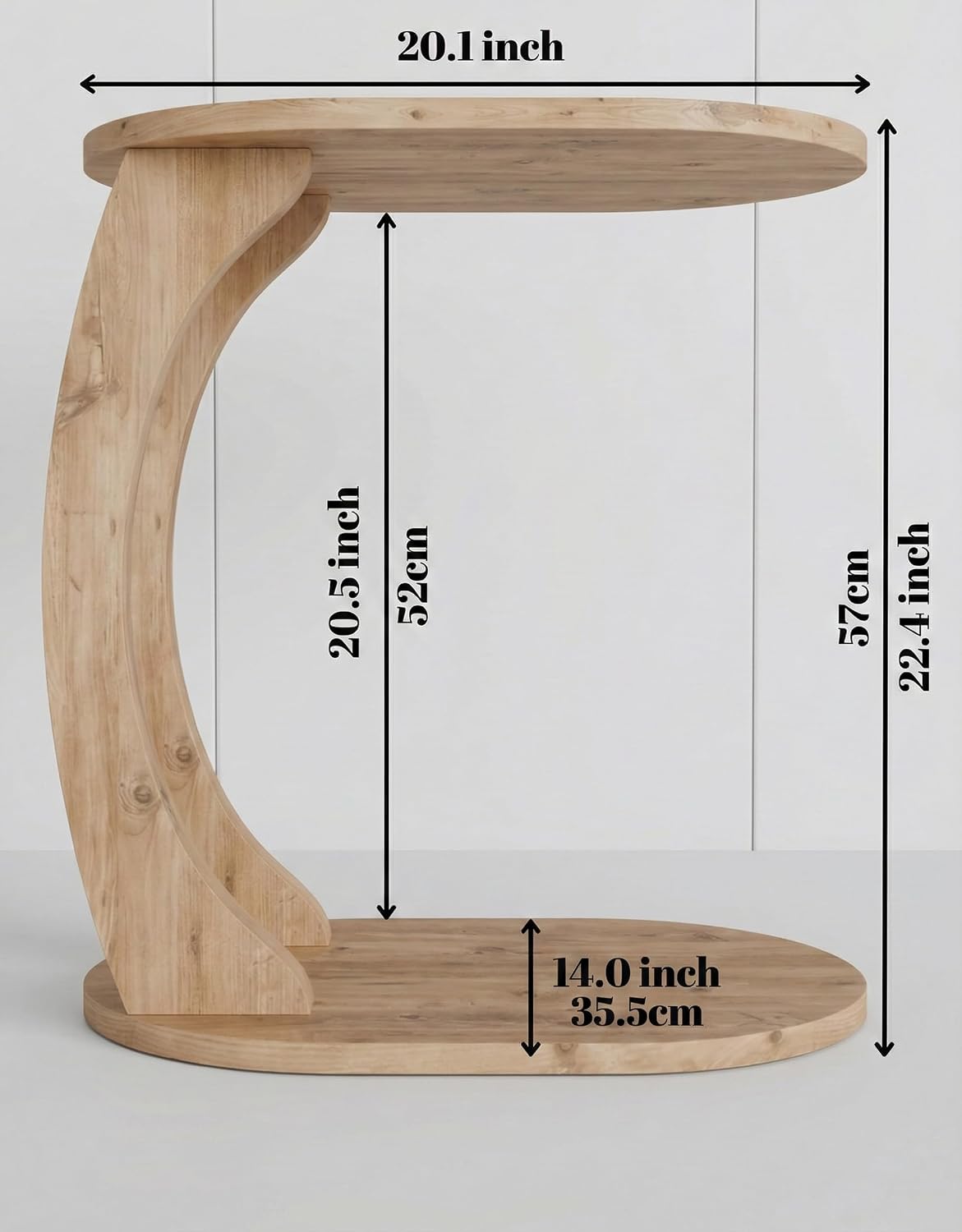 Modern Oval C-Shaped Side Table, Curved Wood End Table