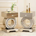 IKIFLY Mirrored Nightstand Set of 2, LED End Table with Storage Drawer, Silver Accent Beside Table with Crushed Diamond for Living Room, Bedroom and Office (Remote Control Included)