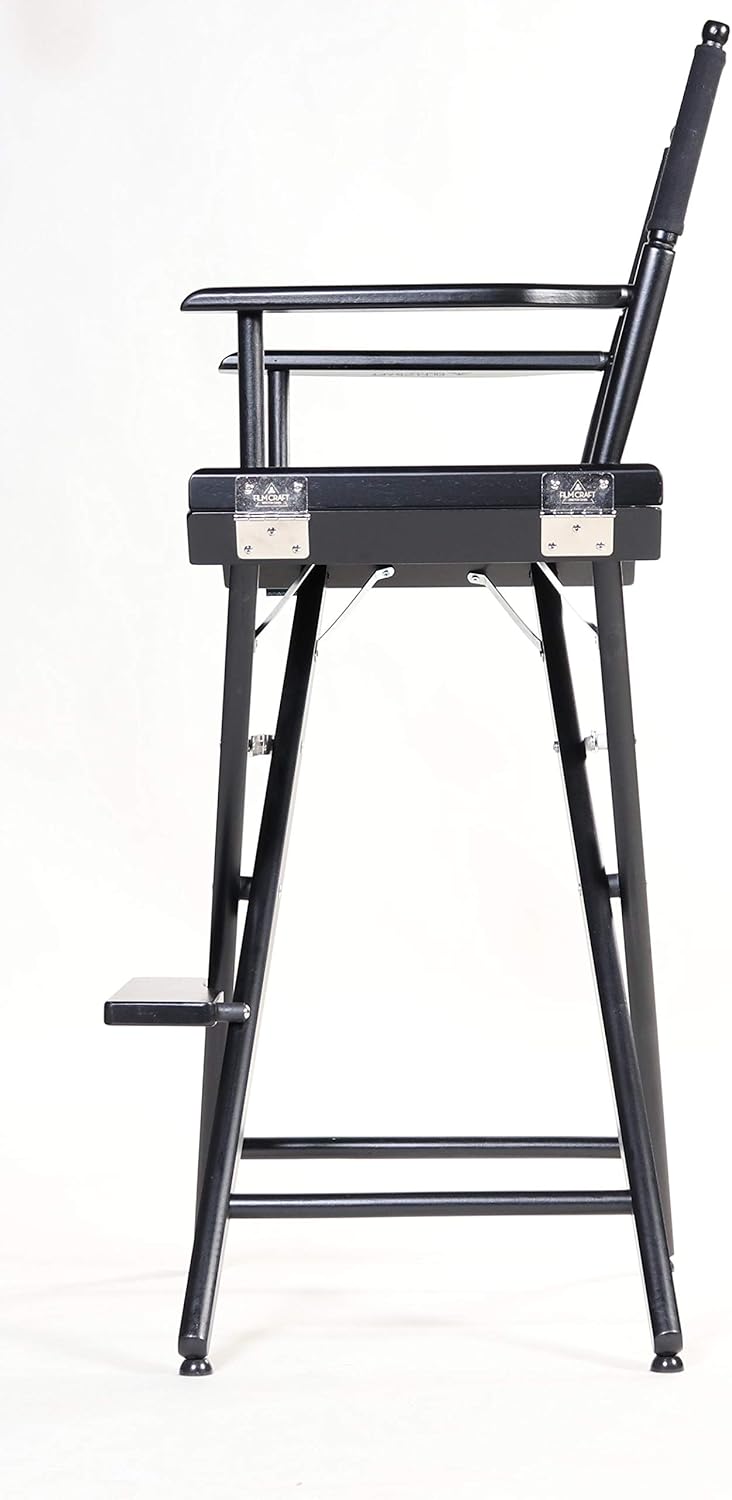 Filmcraft Tall Black Director’s Chair – Professional Folding Makeup Artist Chair with Canvas Seat & Back – Hollywood Film Set, Photography Studio & Hair Stylist Director Chair Black Canvas