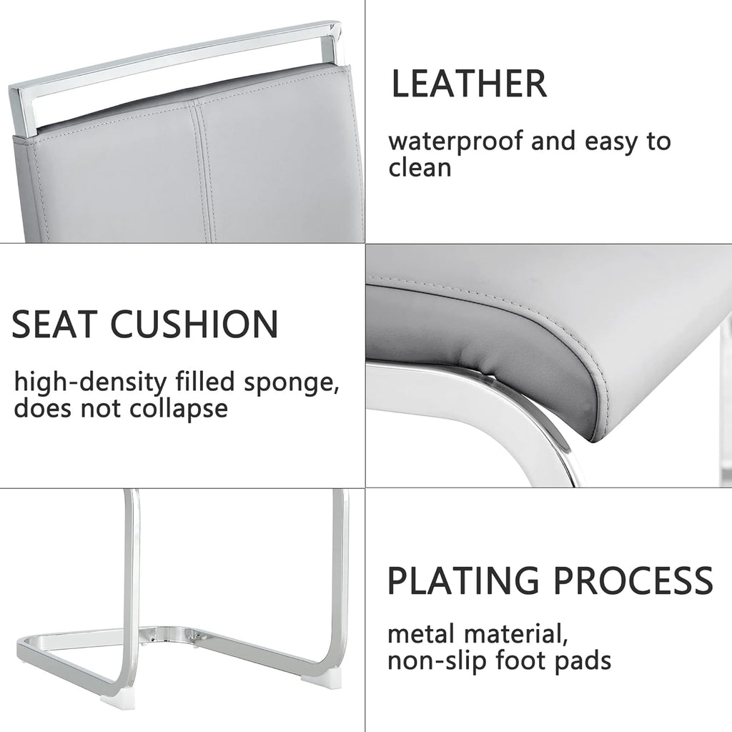 gopop Dining Chairs Set of 6, Faux Leather with Plated Chrome Metal Frame, Modern Kitchen Chairs with Padded Seat High Back for Dining Room, Kitchen, Living Room
