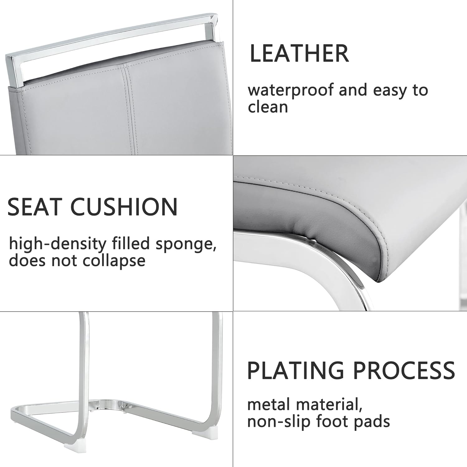 gopop Dining Chairs Set of 6, Faux Leather with Plated Chrome Metal Frame, Modern Kitchen Chairs with Padded Seat High Back for Dining Room, Kitchen, Living Room