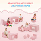 JOYMOR Modular Kids Play Couch, 6PCS Convertible Corduroy Foam Sofa Set, DIY Building Fort for Toddlers, Soft Kids Furniture for Playroom, Bedroom, Gift for Boys & Girls, Pink | Soft Sponge