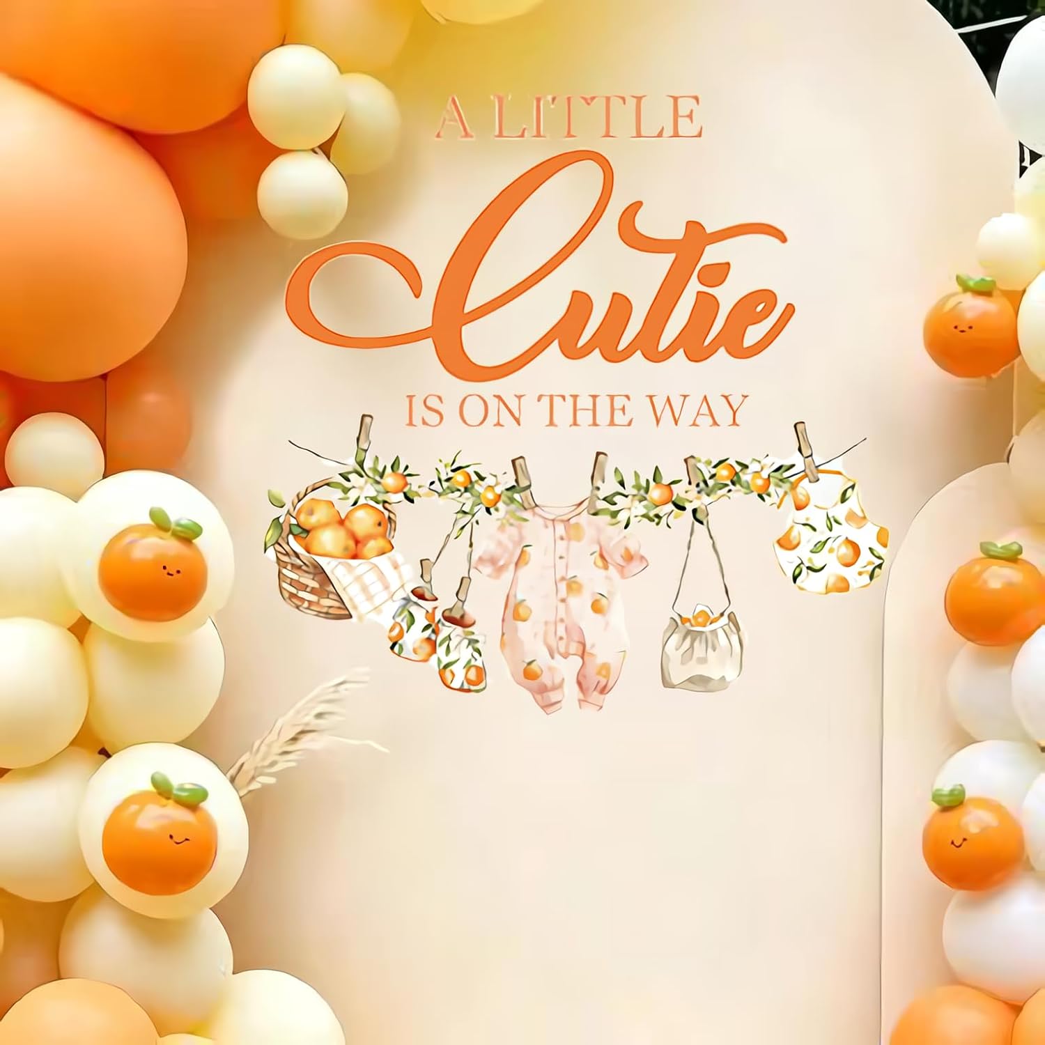 A Little Cutie is on the Way Baby Shower, A Little Cutie is on the Way Sign Decal Banner Sticker for Backdrop, Little Cutie Orange Fruit Gender Reveal First Birthday Party Decor for Girl (Not Balloon)