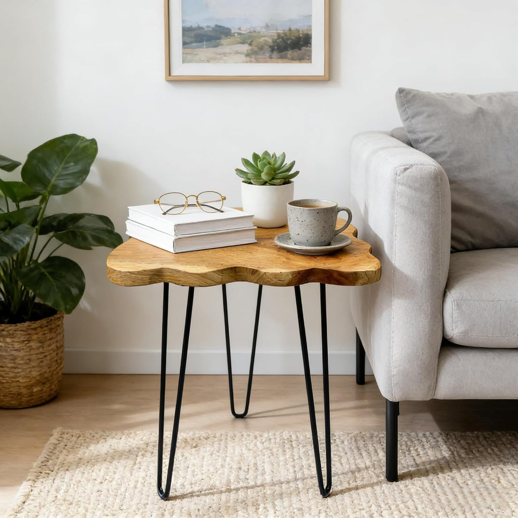 Live Edge Cedar End Table, 20" x 14" x 20" Small Side Table, Natural Wood Slab Small Coffee Table with Hairpin Legs, Rustic Wooden Nightstand, Plant Stand for Living Room, Bedroom, Office