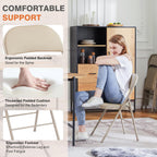Sweetcrispy Folding Chair 4 Pack, Leather Padded Foldable Chairs, Sturdy Metal Portable Chairs, Easy to Use and Store, Outdoor and Indoor, for Home, Office, Party, Garden, Kahki