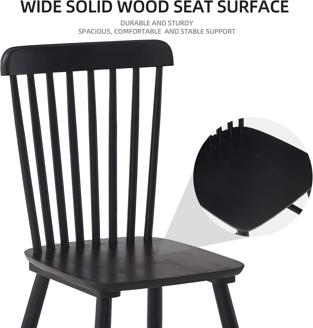 Black Windsor Dining Chairs Set of 6, Solid Wooden Dining Chairs, Spindle Back Dining Room Chairs, Modern Farmhouse Kitchen Chairs for Living Room, Restaurant, Cafe