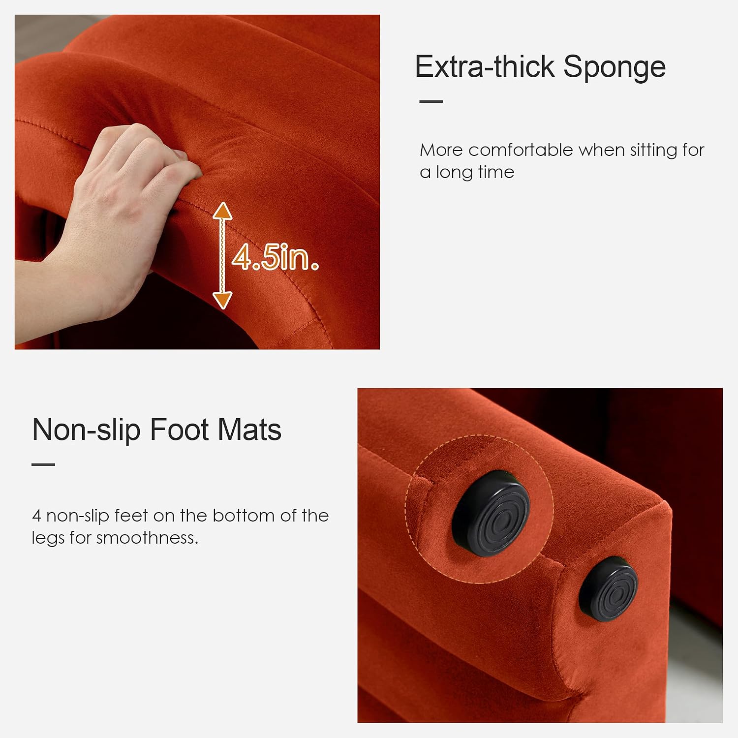 Multi-Functional Ottoman Stool Set of 2, Footrest for Couch, Modern Vanity Stool for Make-up Room, Living Room and Entryway, Small Cute Footstool (Rust Velvet)