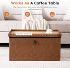 oakvivo 30 Inches Folding Storage Ottoman Bench, PU Leather Tufted End of Bed Bench, Foot Rest with Rivet Design, Ottoman with Storage, Load 330 lb, for Living Room, Bedroom, Entryway, Brown