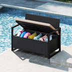 Gecheer Outdoor Storage Bench, Wicker Loveseat with 40 Gallon Storage Space, PE Rattan Patio Seat with Cushion for Backyard, Porch, Balcony