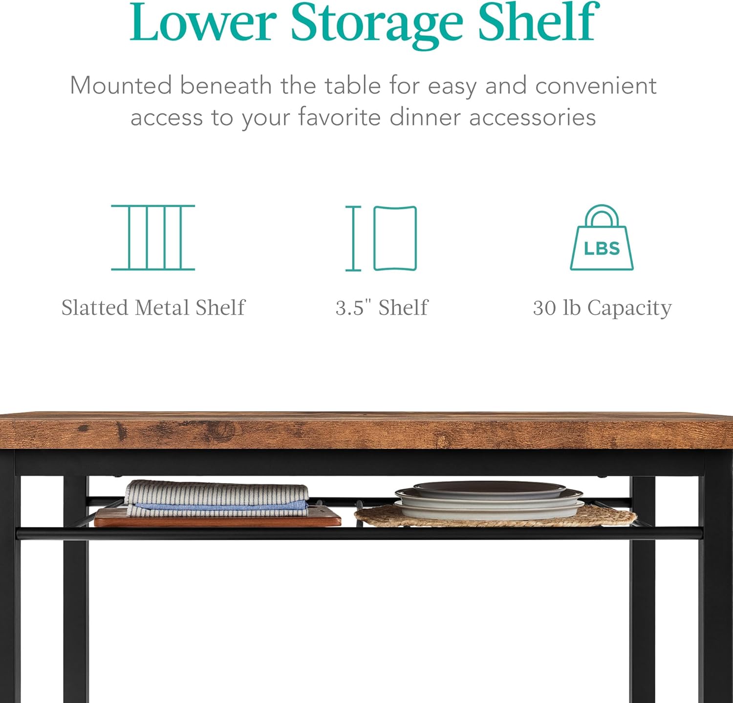 Best Choice Products 5-Piece Modern Dining Set W/Steel Frame, Space Saving Rectangular Kitchen Table W/ 4 Matching Chairs & Storage Rack for Apartments, Kitchens & Dining Rooms - Medium Brown/Black