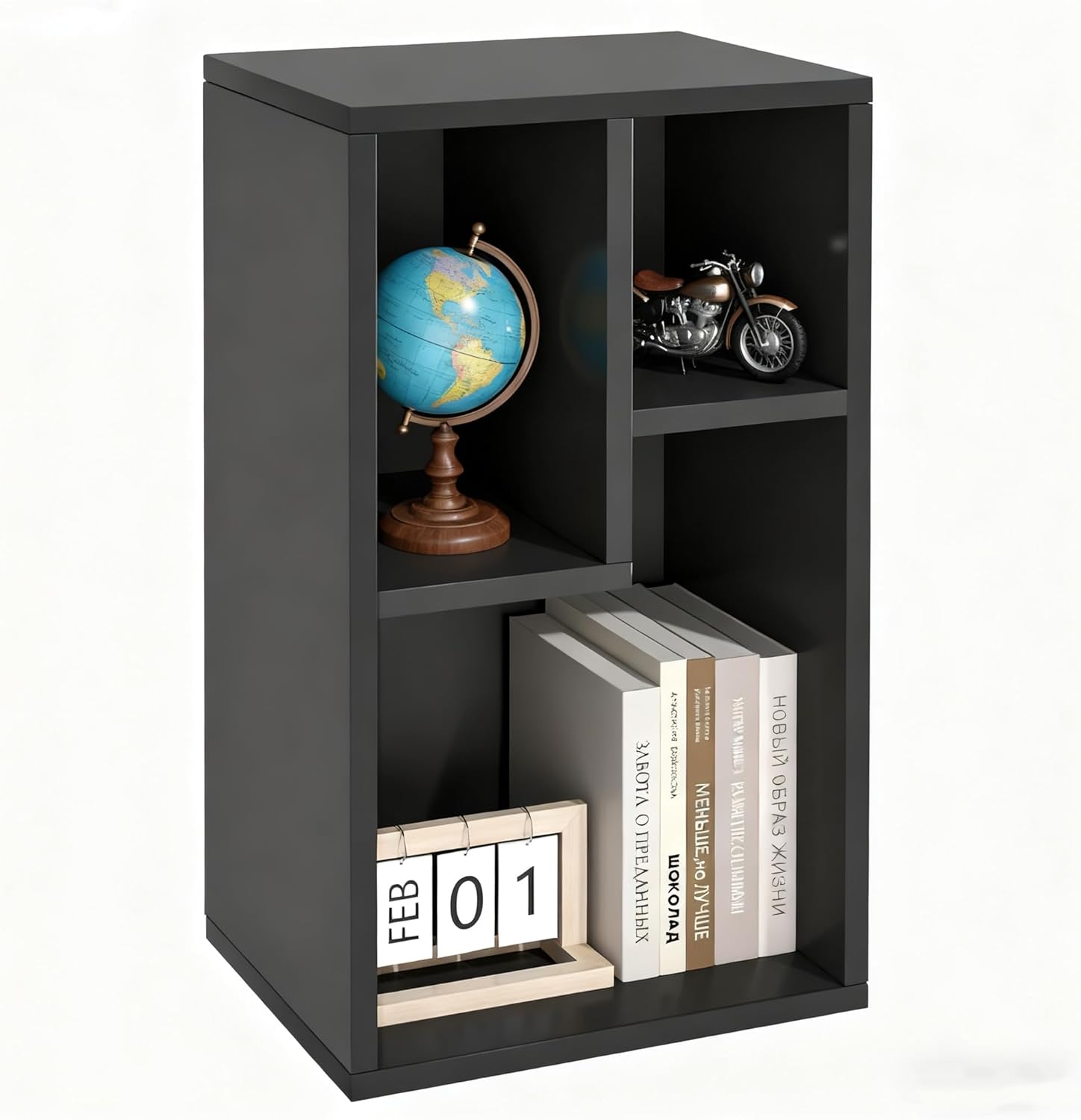 VECELO Kids Staggered 3-Cube Bookshelf, Open Storage Organizer with Multi-Size Compartments for Large Hardcover Books, Toys & Decor, for Bedroom Playroom Classroom, Black