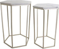 Rutledge & King Hexagon End Table Set - End Tables with Mirrored Tops - Nesting Geometric Accent Tables - Marble Metal Side Tables Hexagon End Table Set (Gold)