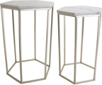 Rutledge & King Hexagon End Table Set - End Tables with Mirrored Tops - Nesting Geometric Accent Tables - Marble Metal Side Tables Hexagon End Table Set (Gold)