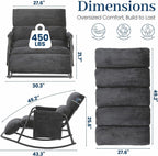 Oversized Outdoor Rocking Chair with Corduroy Cushions, 3-Level Adjustable Metal Patio Rocker with Footrest, Comfy Modern Lounge Chair for Porch, Balcony, Indoor (Gray)
