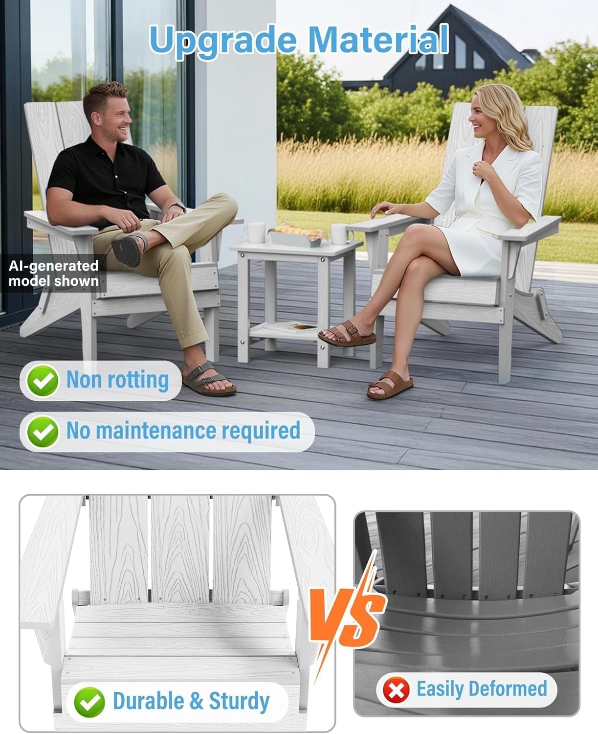 YEFU Adirondack Chairs Set of 4:Oversize Folding - 400lb Weight Capacity - Plastic Adirondack Chairs - High Back Like Wooden - All-Weather Use for Outdoor/Patio/Fire Pit/Garden/Camping - (White)