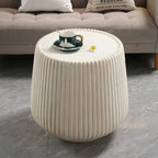 IRONORA White Vertical Fluted Round Side Table, Barrel Shaped Pedestal End Table, Pleated Textured Accent Coffee Table for Living Room Bedroom Entryway, Minimalist Indoor Decor Nightstand