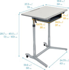 ECR4Kids 3S Mobile Adjustable Open Front Desk, Sit Stand, and Store, Classroom Furniture, Grey