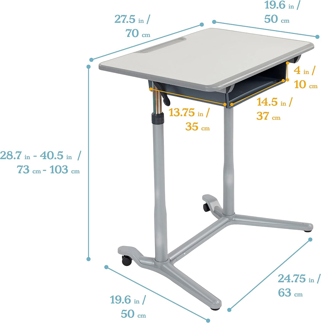 ECR4Kids 3S Mobile Adjustable Open Front Desk, Sit Stand, and Store, Classroom Furniture, Grey