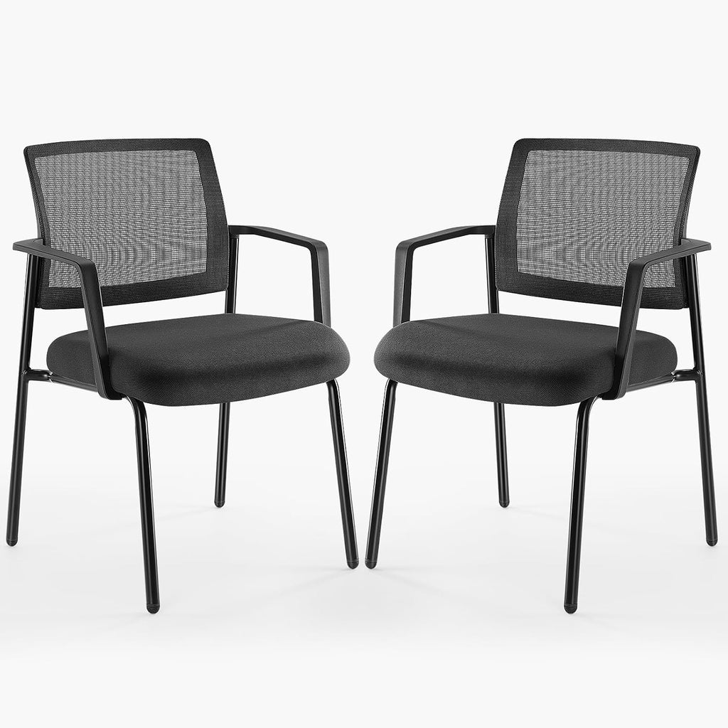 DUMOS Black Stackable Arm Reception Chairs with Mesh Back and Upholstered Fabric Cushion, Sturdy Metal Frame, Easy to Store and Use, Perfect for Indoor and Outdoor Spaces, 2 Chair