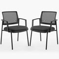 DUMOS Black Stackable Arm Reception Chairs with Mesh Back and Upholstered Fabric Cushion, Sturdy Metal Frame, Easy to Store and Use, Perfect for Indoor and Outdoor Spaces, 2 Chair
