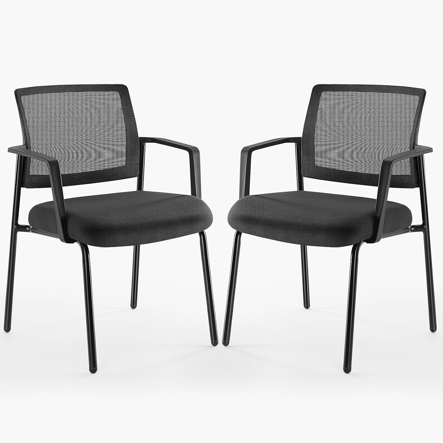 DUMOS Black Stackable Arm Reception Chairs with Mesh Back and Upholstered Fabric Cushion, Sturdy Metal Frame, Easy to Store and Use, Perfect for Indoor and Outdoor Spaces, 2 Chair