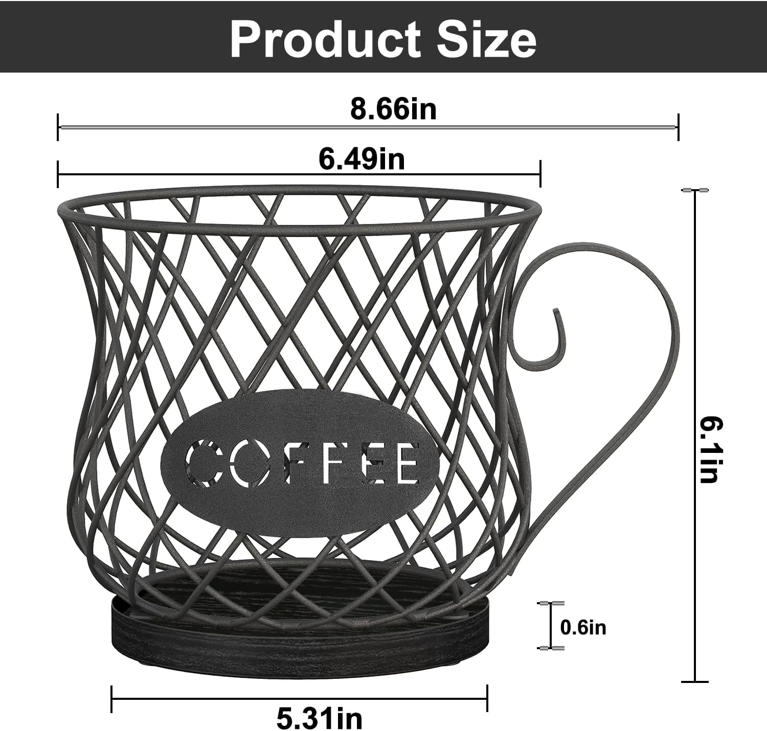 YINMIT K Cup Holder Organizer, Sturdy Coffee Pod Holder Organizer, 35 Kcup Large Capacity Storage Basket for Kitchen Counter and Office Desktop (Black-Circular with Handle)