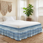 Gray Blue Ombre Bed Skirt King Size Bed Skirting 16 Inch Drop Adjustable Elastic Dust Ruffles Wrap Around Bedskirt Pleated Modern Abstract Watercolor Stripes Bedding Frame Cover for King Size Dorm