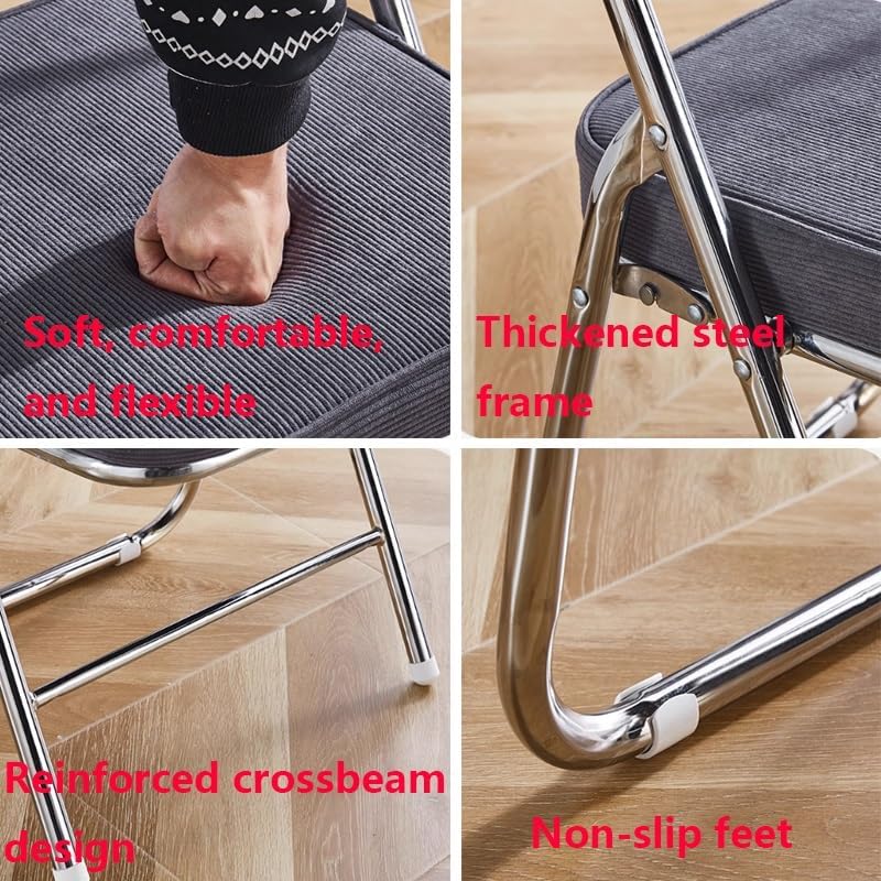 Foldable Chair with Ergonomic Backrest, Comfortable Corduroy Seat, Thick Sponge Cushion, Quick 3-Second Fold for Home Office School, Space-Saving(Pink+Silver)