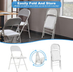 White Folding Chairs 10 Pack, Back Padded Folding Chairs with Cushion, Steel Frame, Portable Stackable Commercial Seat, Chairs for Party Events Office Birtydayt Wedding Indoor Outdoor
