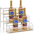 Coffee Syrup Rack,12 Bottle Capacity,3 Tier Coffee Bar Organizer,Kitchen Wine Rack,Coffee Station for Syrup, Wine Stand Shelf,Coffee Bar Accessories (Light Yellow Wood, White)