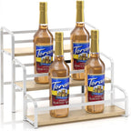 Coffee Syrup Rack,12 Bottle Capacity,3 Tier Coffee Bar Organizer,Kitchen Wine Rack,Coffee Station for Syrup, Wine Stand Shelf,Coffee Bar Accessories (Light Yellow Wood, White)